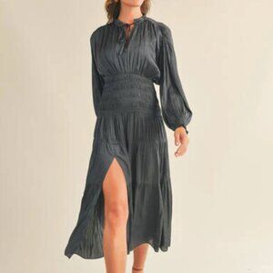 NWT Reset By Jane Claudia Navy Midi Smocked Dress Medium